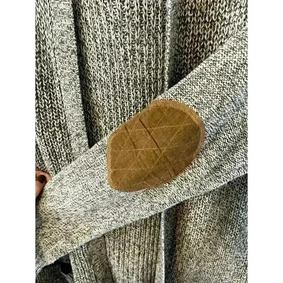 Retrod Cardigan Womens Faux suede elbow patches Open Front Grey Size M long hood - Picture 3 of 6